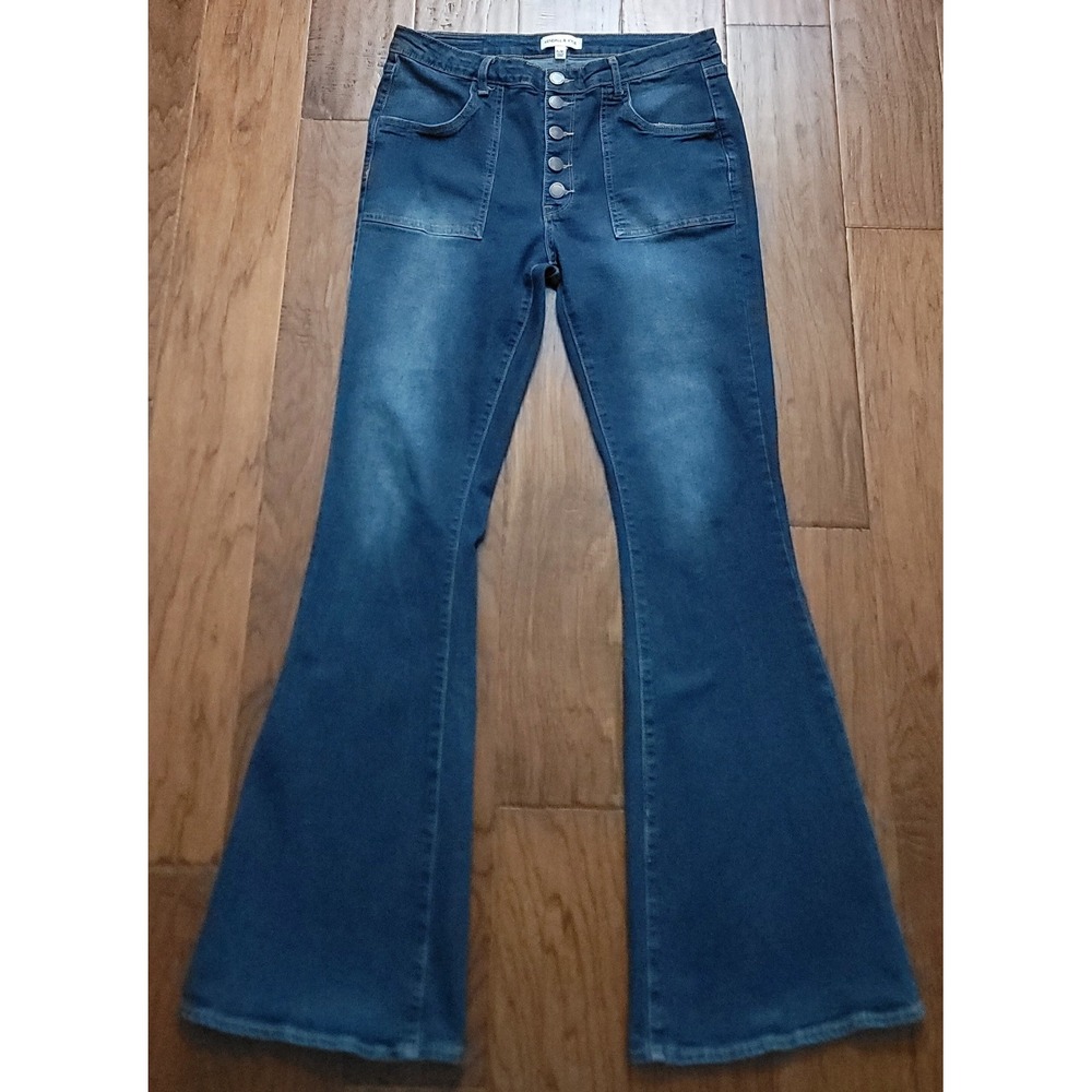 Kendall‎ & Kylie Women's Blue FLARE High Rise Button Fly Jeans Sz 15/16 32x31